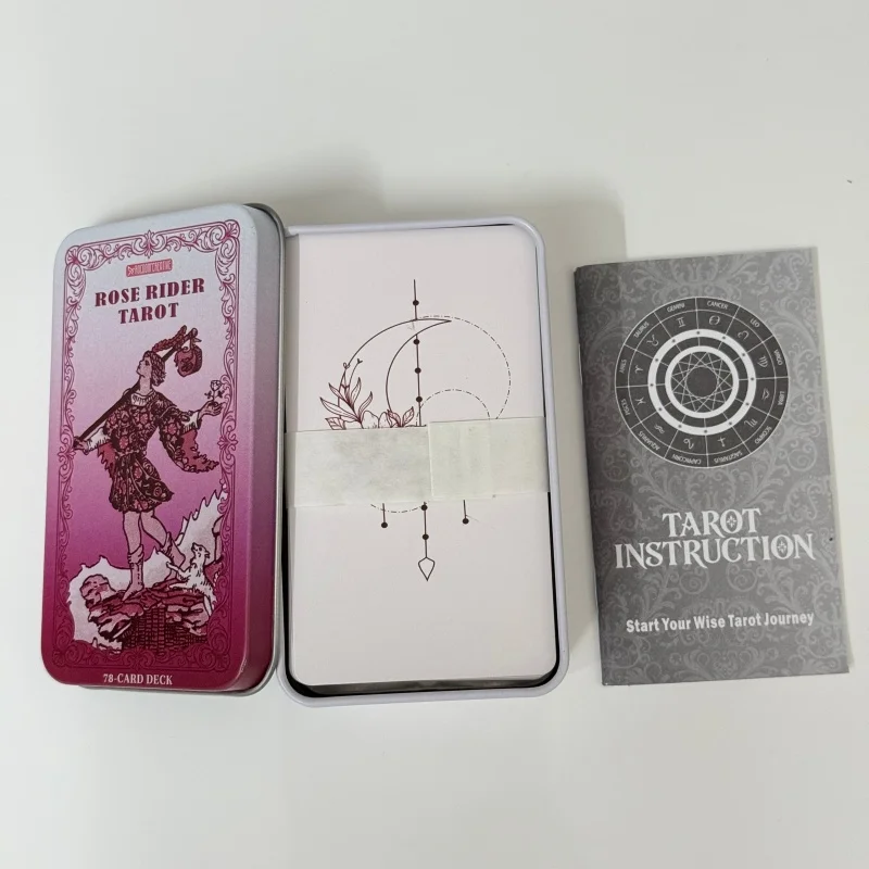 Rose Rider Tarot Cards in Metal Box 78Pcs English Version Divination Board Game Tarot Cards with Paper Instruction Manual
