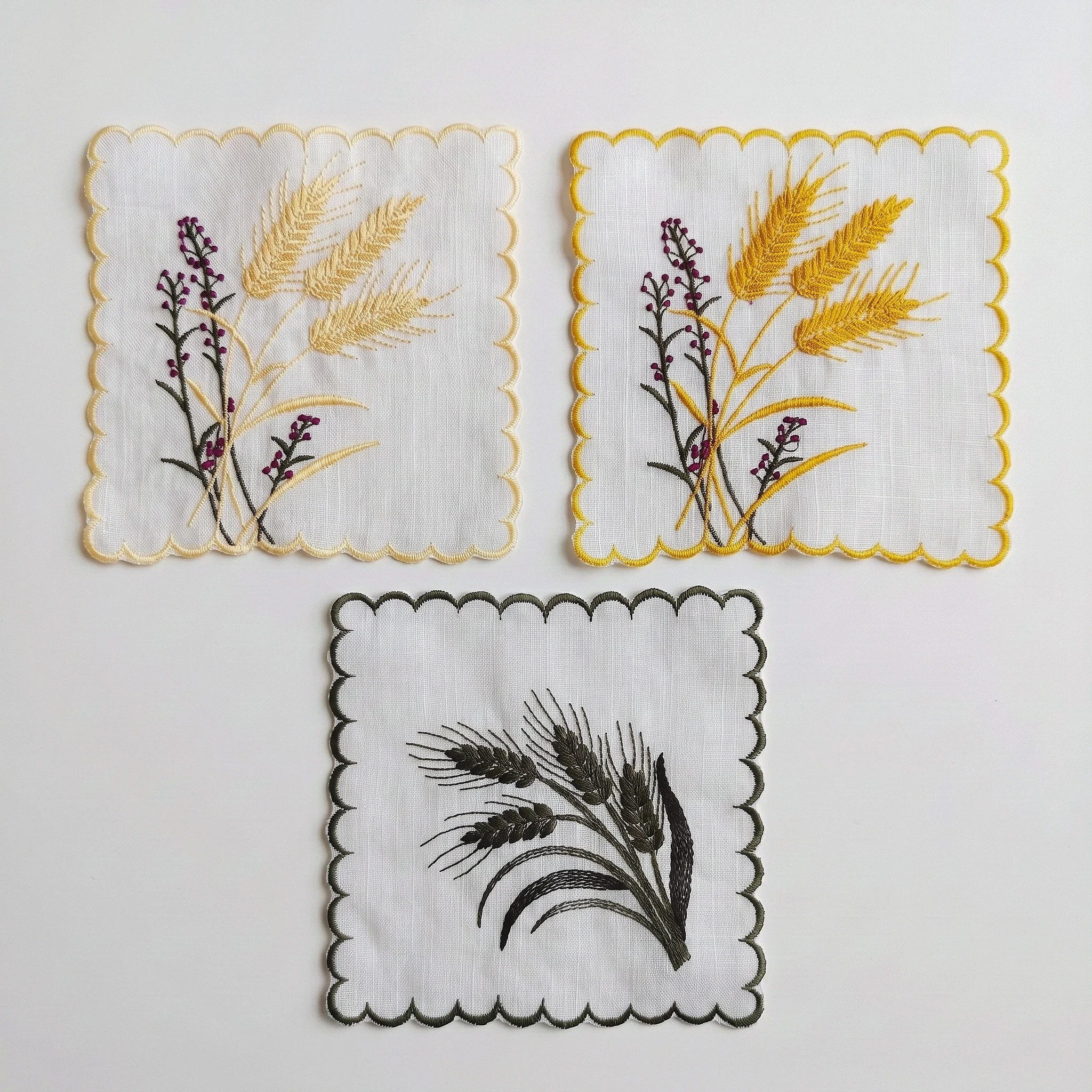 3pcs Coasters Set Cute Square Embroidery Coasters Glass Coaster Set Decorative Tray Table Accessories Country Wedding Decoration