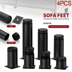 Juego de patas de acero inoxidable para sofá, patas ajustables de color negro mate para mesa, TV, armario, escritorio, 4 unidades