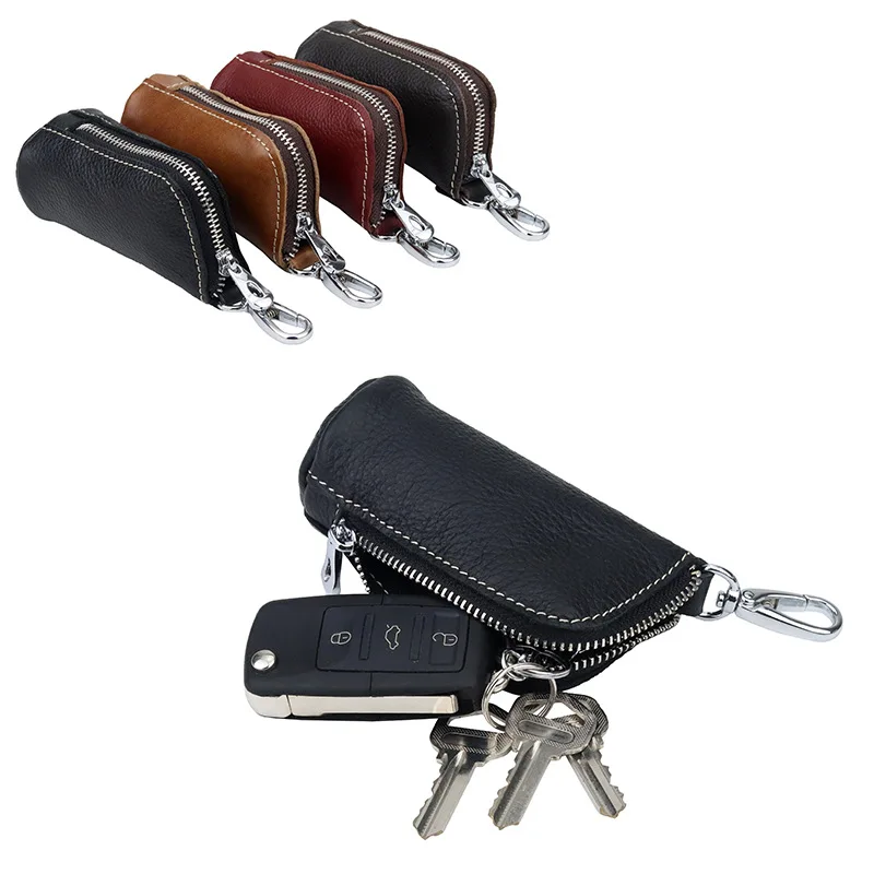 Portfel z prawdziwego skórzany na klucze w stylu Vintage damskie etui na breloki zamek błyskawiczny etui na klucze uchwyt na klucze Organizer do kluczy dla gospodarza saszetka