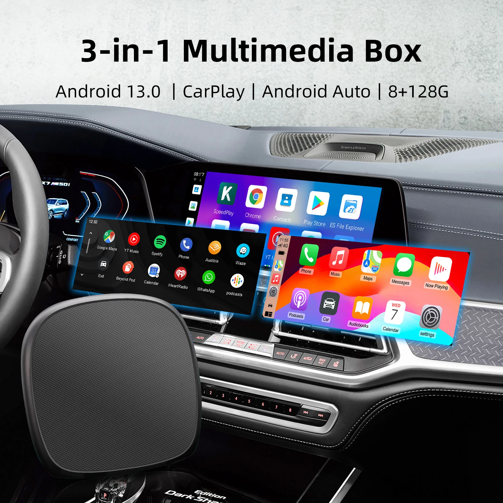 Android 13 CarPlay Android Ai Box سلكي إلى Android اللاسلكي Qualcomm Octa-core 8+128G Netflix Youtube، توصيل وتشغيل 4G مدمج