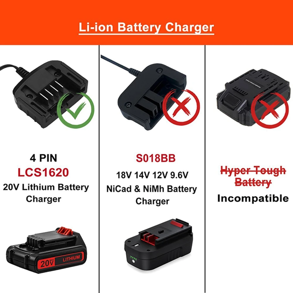 LCS1620 Lithium- Battery For Black And Decker 14.4V 18V 20V Li- Batteries- LBXR20/LBXR20-OPE/LB20 EU Plug Support