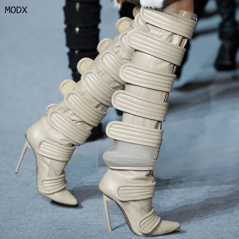 

2026 Pointed Toe Knee-high Boots Solid Front Zipper Modern High Heels Boots Autumn New Fashion Women's Stiletto Shoe 44