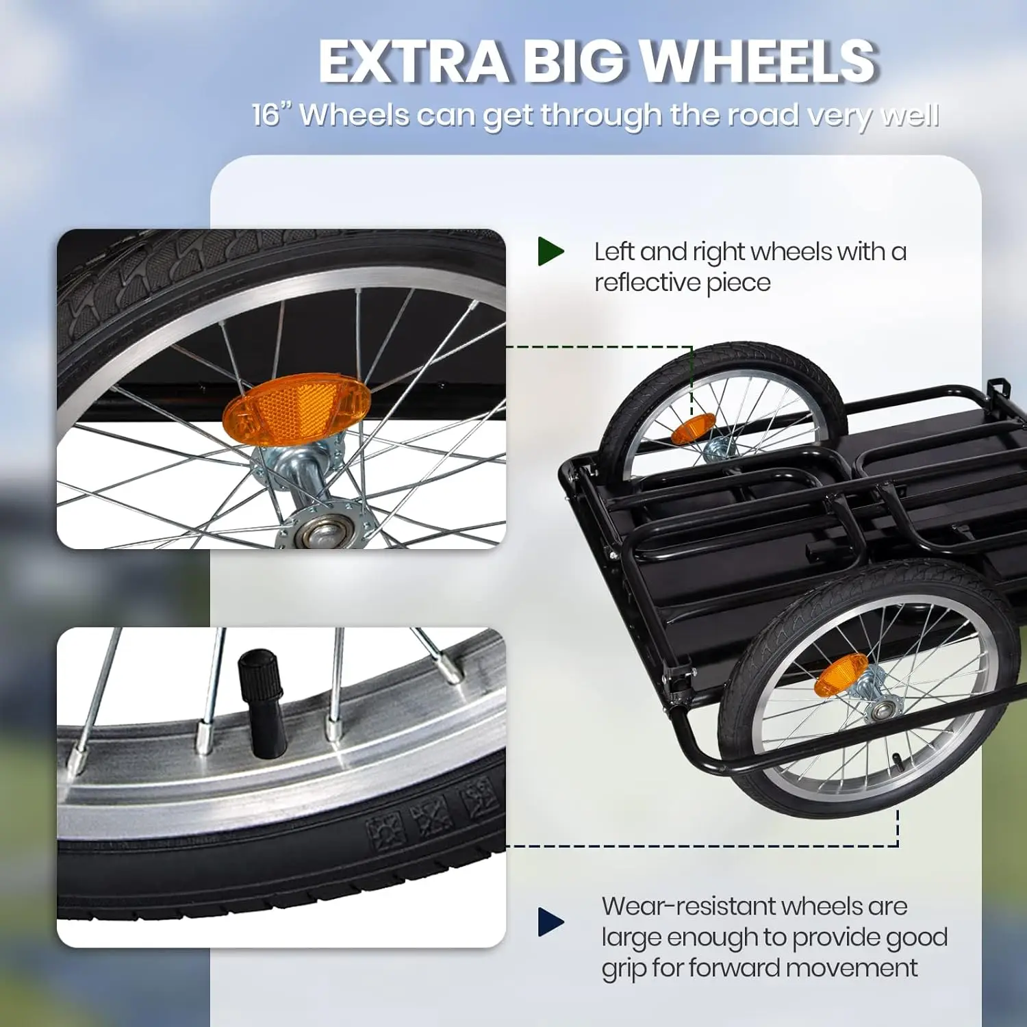 Remolque de carga para bicicleta con acoplador universal para bicicleta, ruedas de 16 pulgadas, carro plegable para transportar comestibles, equipaje, herramientas