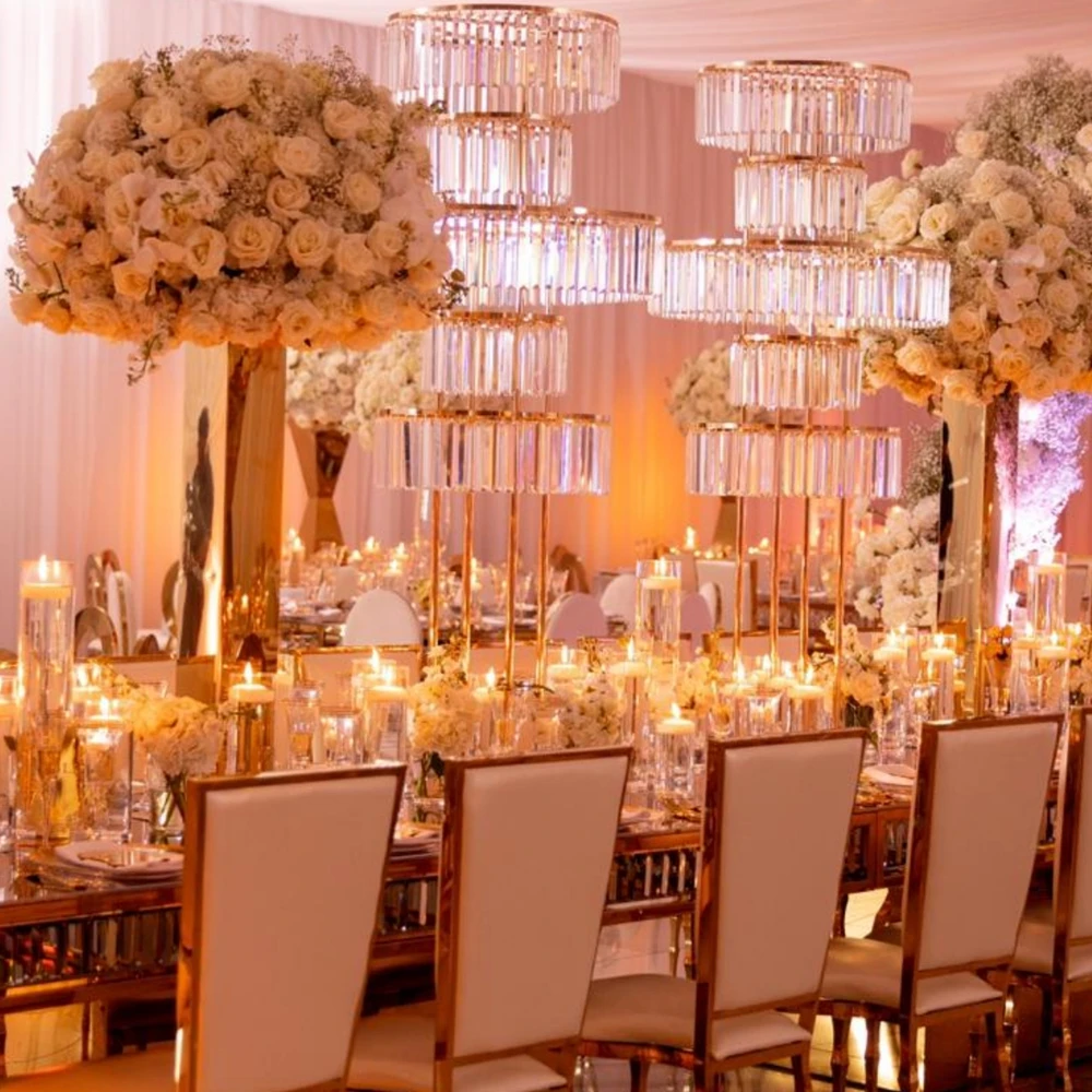 6pcs130cm)Tall Wedding Table Centerpiece Stand Table Crystal Chandelier Flower Stand acrylic Pendant for Wedding Party Dining Ta