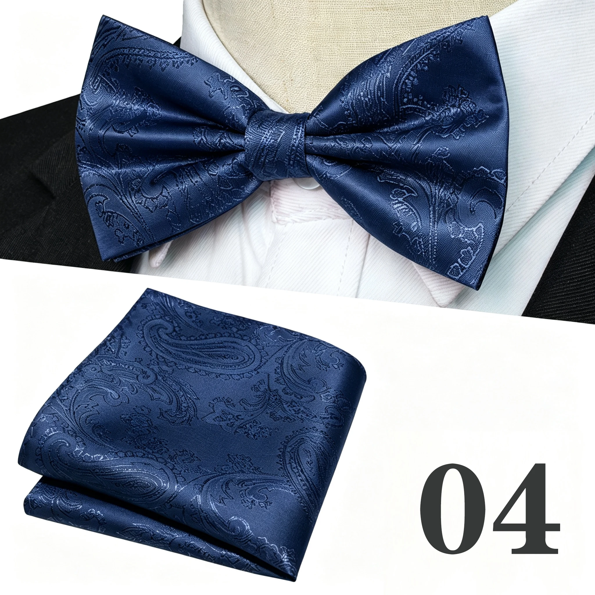 Luxuriöses Paisley-Muster Seidenfliege und passendes Einstecktuch-Set für Herren – Elegantes formelles Accessoire für Hochzeiten und Galas – Detail 11