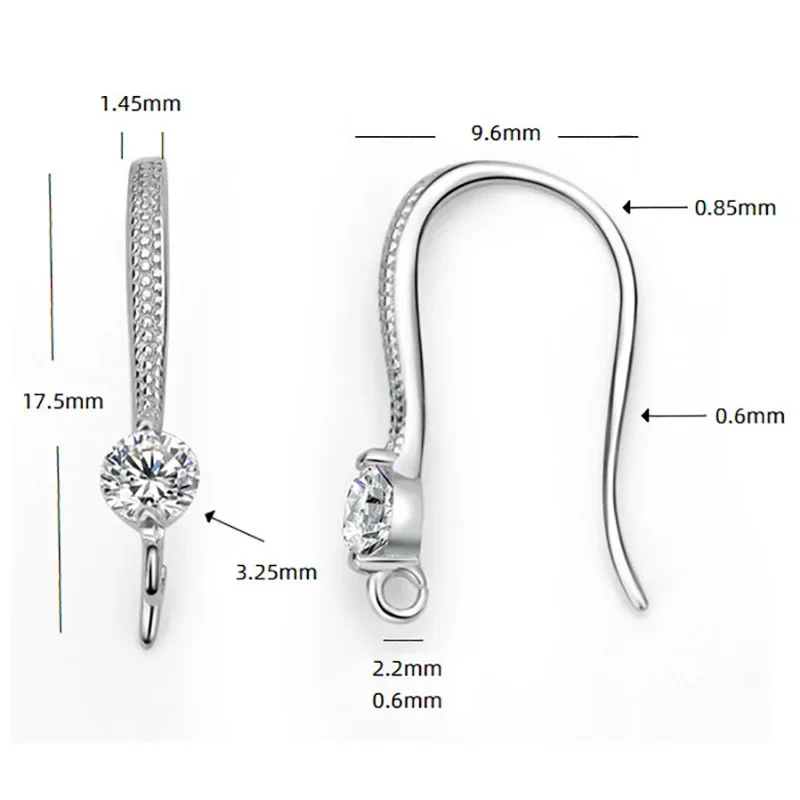 TrustDavis Real 925 Sterling Silver Fashion Dazzling CZ Opening Handmade Ear Hook Earring DIY Accessories Fine Jewelry HY365