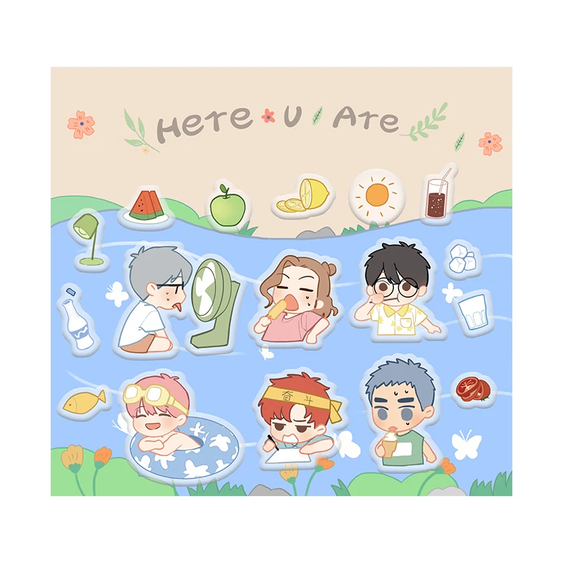 4 Styles Here U Are Four Seasons Series Decorative Sticker Li Huan, Yu Yang Cartoon Figure Diary Scrapbooking Label Stickers