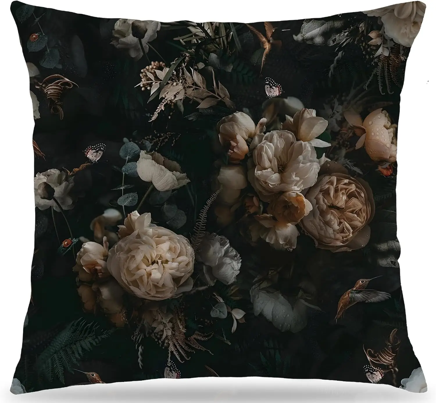 Dark Botanical Floral Print Pillow Covers 40x40cm Luxury Cushion Case Moody Peony Butterfly Cottagecore Romantic Home Decor Acce