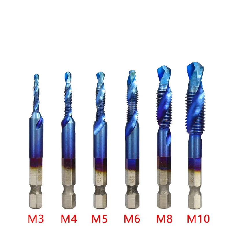 Vástago Hexagonal de acero de alta velocidad, grifo compuesto tres en uno, perforación, roscado y biselado, máquina en espiral integrada