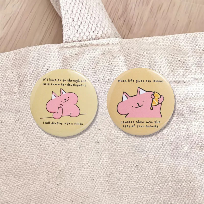 I Will Develop Into A Villain Pink Cat Enamel Badge Funny Pink Cat Meme Lapel Pin Fashion Jewelry Accessory Gift