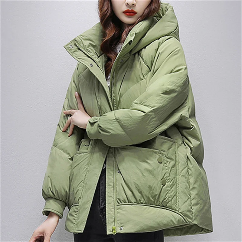 Manteau d'hiver en coton pour femme, veste courte en duvet de coton, édition coréenne, ample, épais, à capuche, coupe-vent, chaud, nouvelle collection 2025