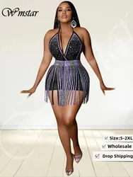 Wmstar Two Piece Set Women Sexy Dress Sets Summer Clothes Crop Top Tassel Skirts Matching Club Outfits Wholesale Dropshipping