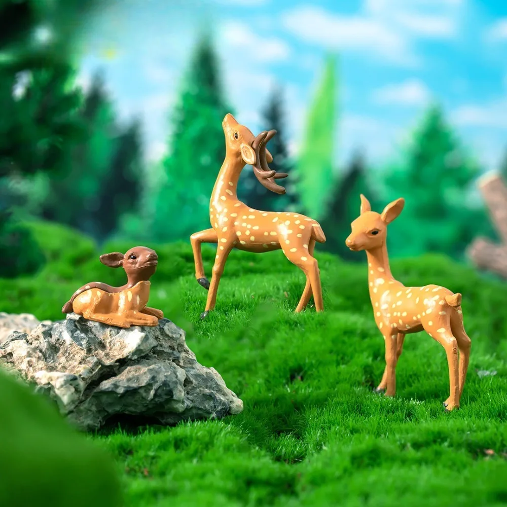 Mini Plastic Sika Deer Statues Realistic Forest Animal Model DIY Fairy Garden Micro Scene Decor Home Lawn Craft Ornament
