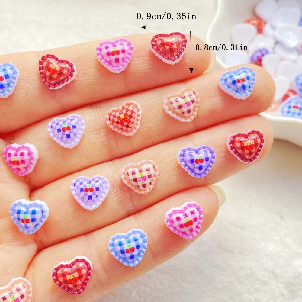 60PCS Cute Mini cherry heart shape Nail Art Charms Creative Colorful Resin Nail Decorations for DIY Hairpin Nails Crafts