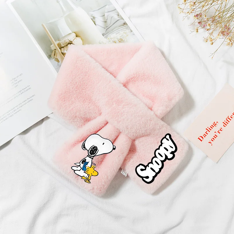 Snoopy Collar Scarves Shawl Solid Color Faux Rabbit Fur Plush Elegant Shawl Scarfs Winter Warm Thicken Cross Collar Scarf Gifts