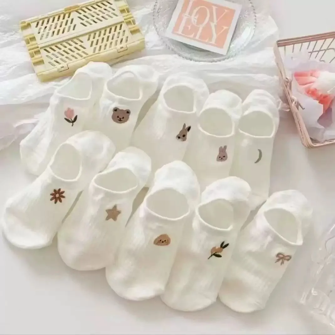 Kaus Kaki Katun Warna Solid Musim Panas Kaus Kaki Ringan Tak Terlihat Kaus Kaki Anti Selip Kaus Kaki Pendek Sejuk Kasual Kaus Kaki Perahu Nyaman