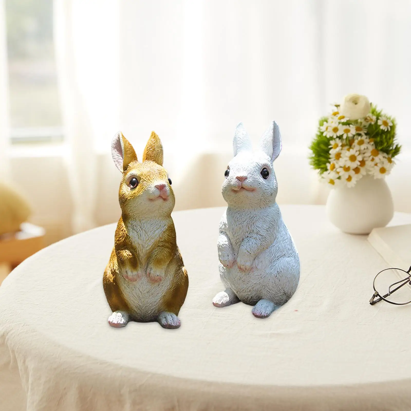 

2x Rabbit Statue Resin Elegant Garden Animal Statue for Porch Deck Patio