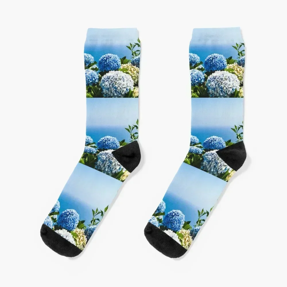 Nantucket Blue Hydrangea Flowers Socks cycling retro Non-slip Socks Woman Men's