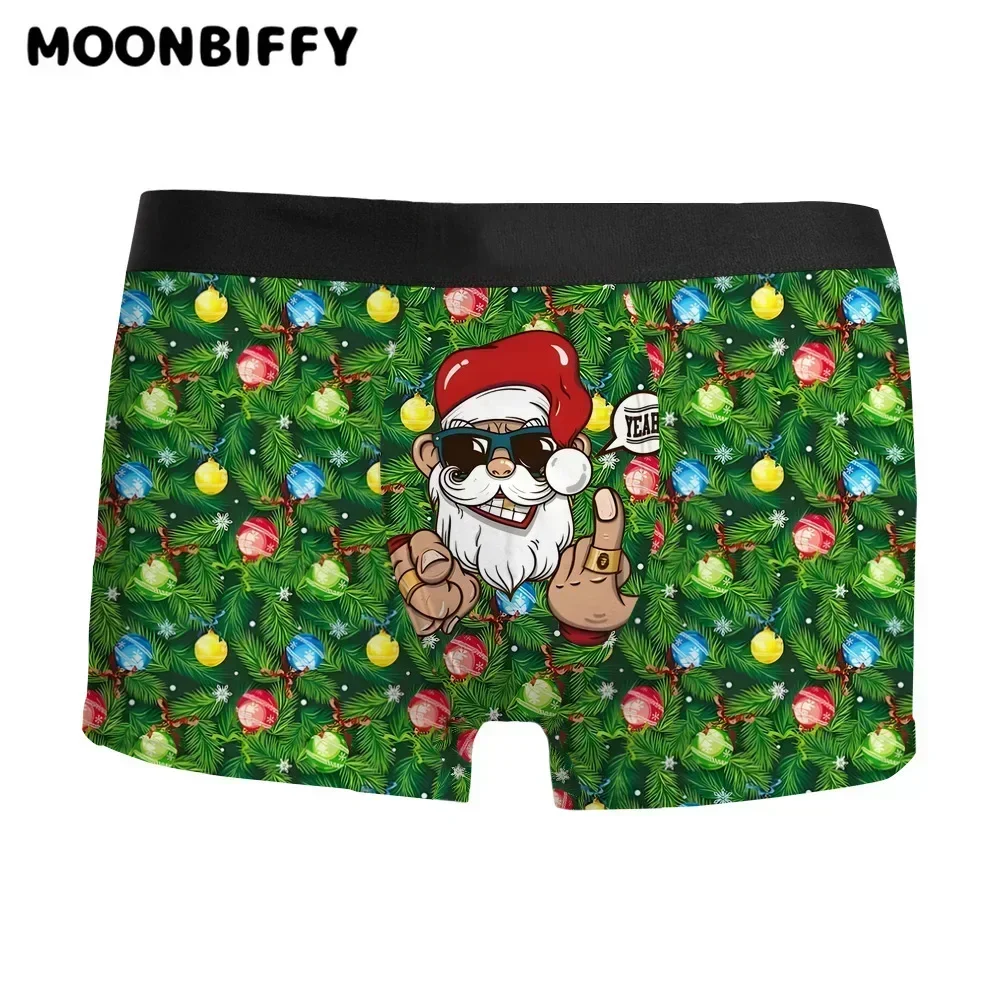 2024 Hot Sale Christmas 3D Printed Men\'s Underwear Breathable Comfortable Fashionable with Mid Rise Flat Corner Pants Lingerie