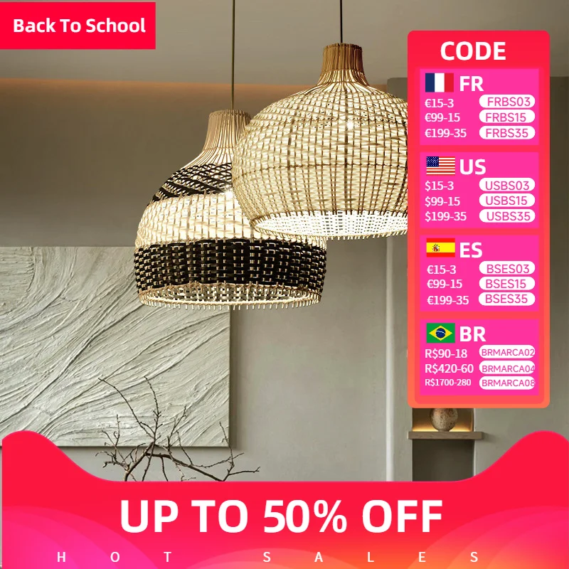

New Colorful Rattan Lamps Vintage Pendant Lights Fixtures Retro Hanging Chandeliers Living Dining Table Room Decor Luminaire