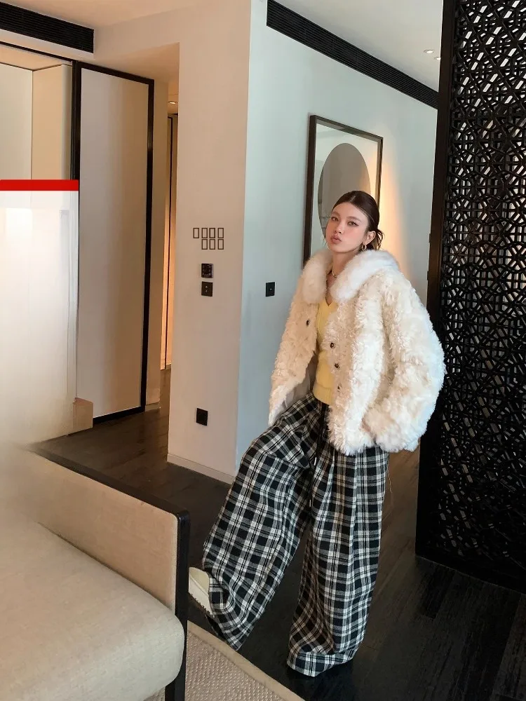 

DULA Home Soft Warm Faux Wool Fur Coat Women's Loose Sle Daily Wear Pure Color Long Sve V-Ne Thiened Winter Outerwear