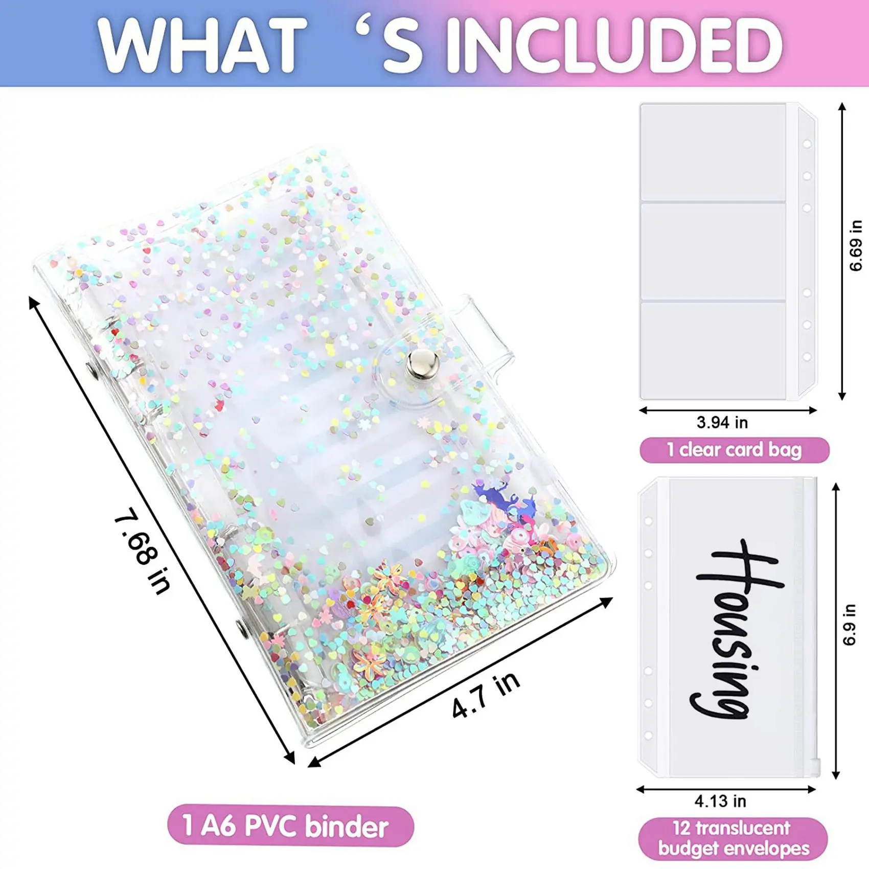 2X A6 Binder Pocket With Notebook Cover,PVC Binder Cover,Waterproof 6-Ring Binder,Notebook, Multicolor