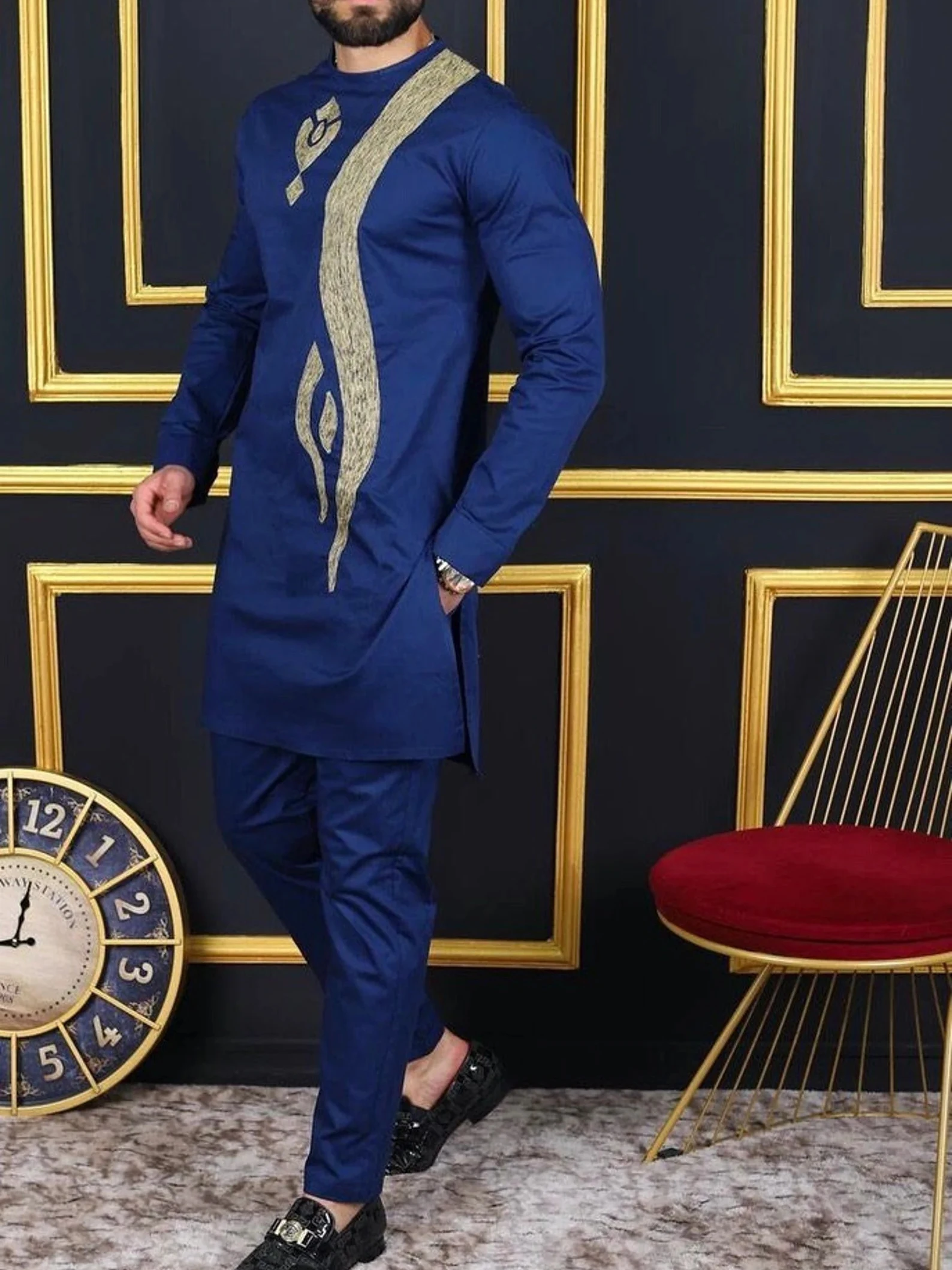 

African Embroidery Pattern Men's Suit Fashionable Party Dance Party Wear