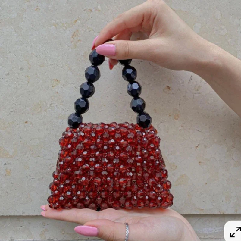 New Niche Design Exquisite Compact Bead Handbag Cute Girl Mini Mouth Red Envelope Banquet Party Bags Available for Wholesale