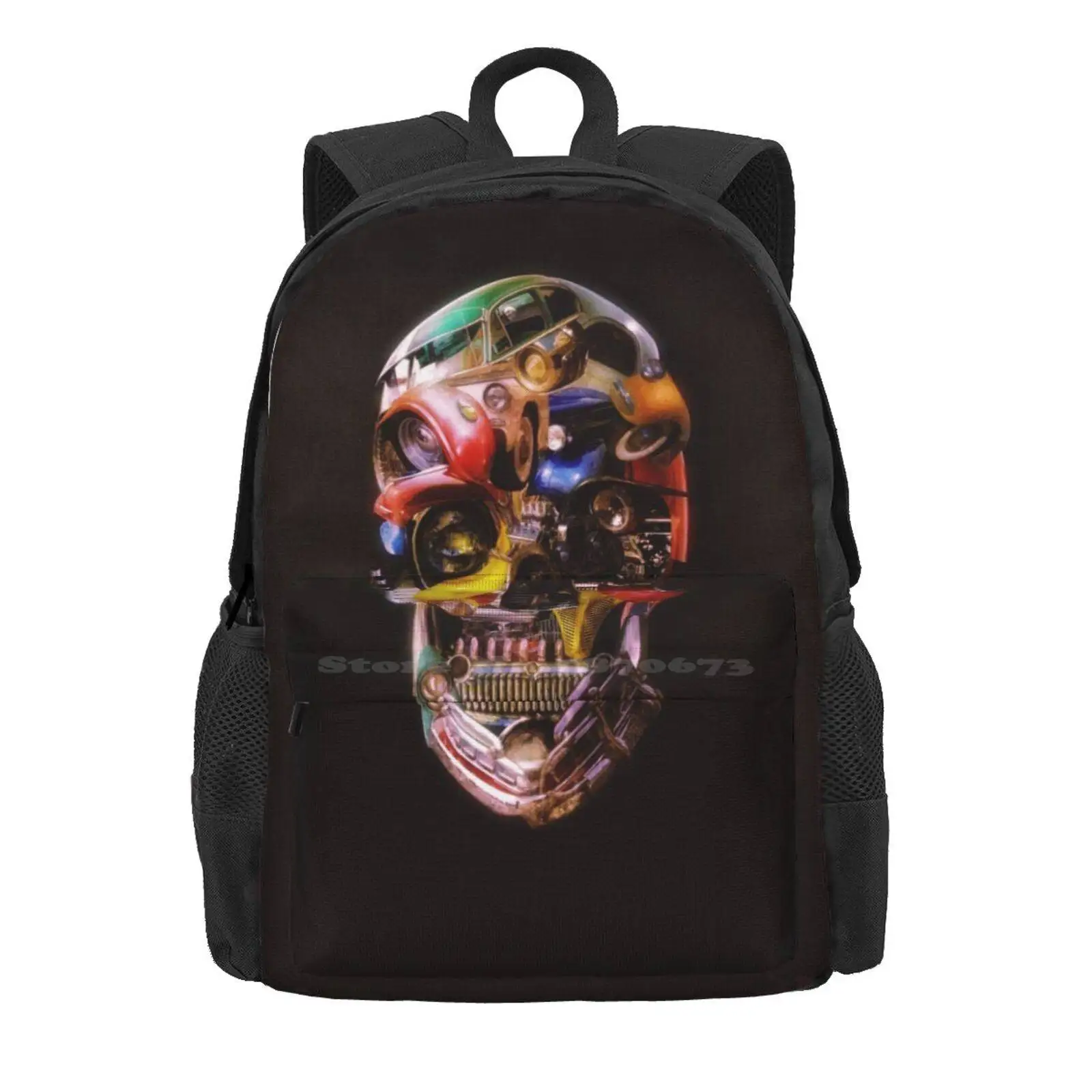 Hot Rod Skull Dark Hot Sale Schoolbag Backpack Fashion Bags Hot Rod Skull Art Ali Gulec Ikiiki Collage Vintage Car Sugar Skull