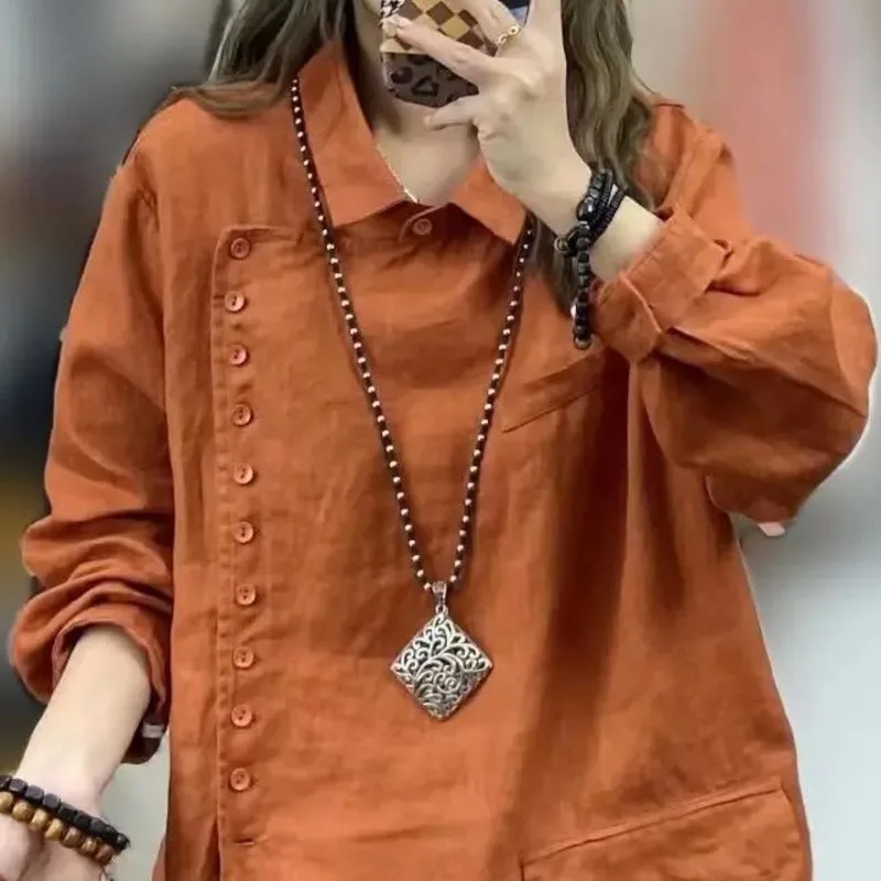 HKSH Camicia per le donne Autunno Nuovo colletto rovesciato Manica lunga monopetto Design asimmetrico Elegante Casual Ins Top HK10997