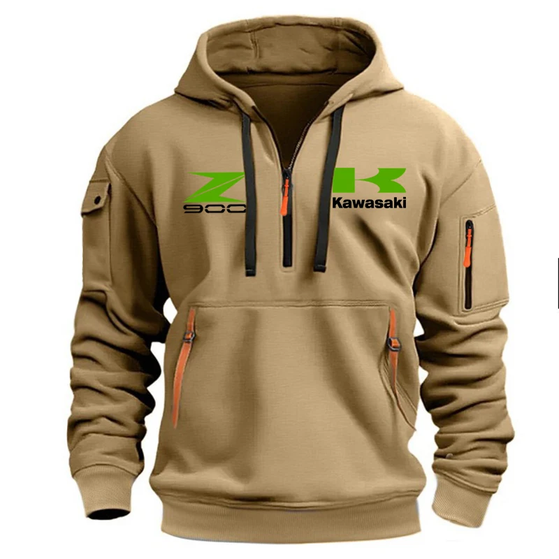 Kawasaki Logo Motorcycle Racing Team Z900 Men Half Zipper Hoodie Spring Autumn Male Sweatshirt 2025 New Sport Pullover Clothes