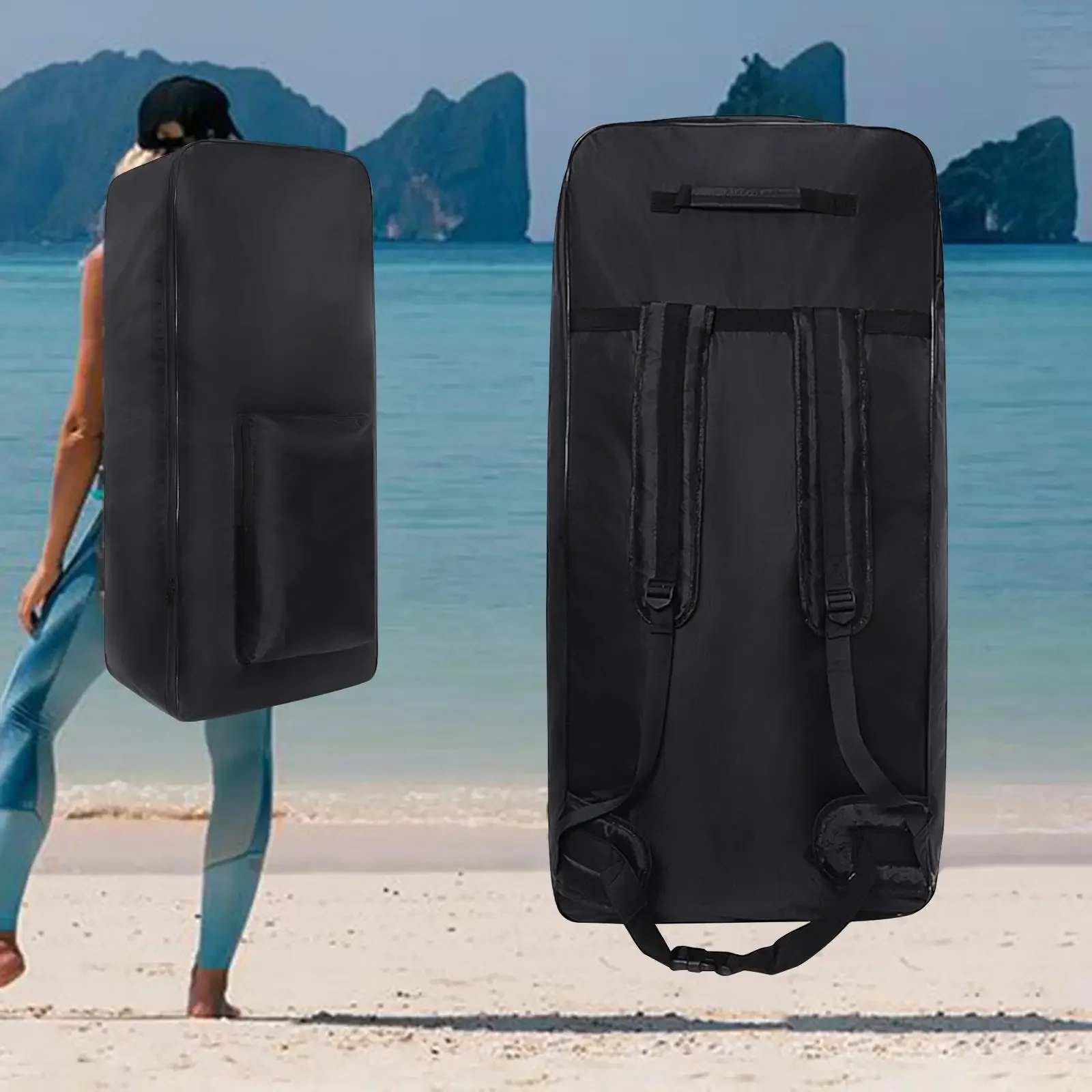 Surfboard Backpack with Adjustable Straps Portable Black Rucksack Nylon  Inflatable Stand  Paddle Board   Camping