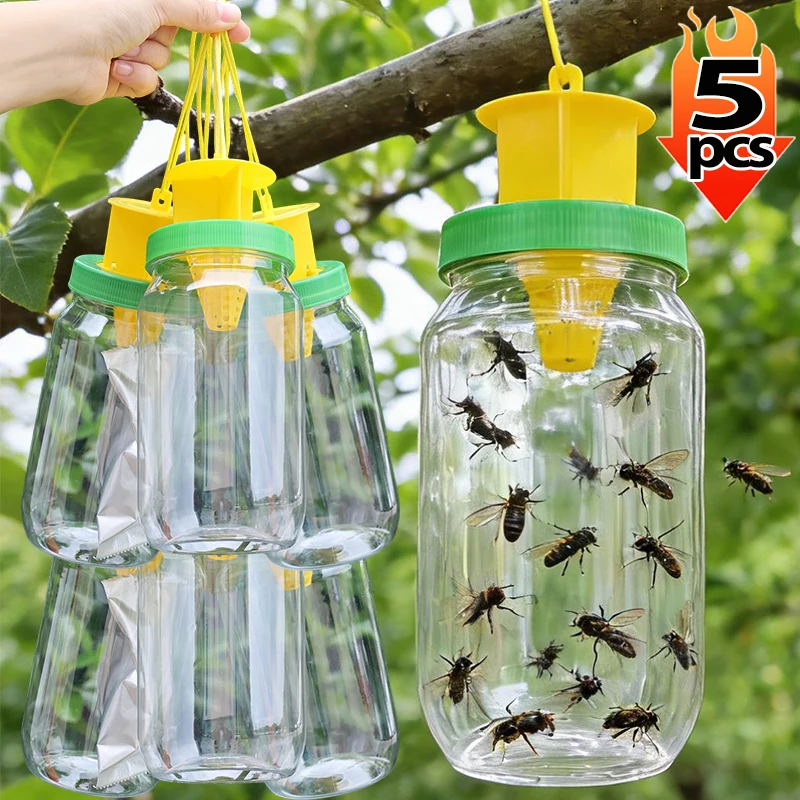 800ml PET Bottle Outdoor Fly Trap with Funnel for Effective Fly Control PP Cap Natural Attractant Bait Leak-Proof Hanging Design