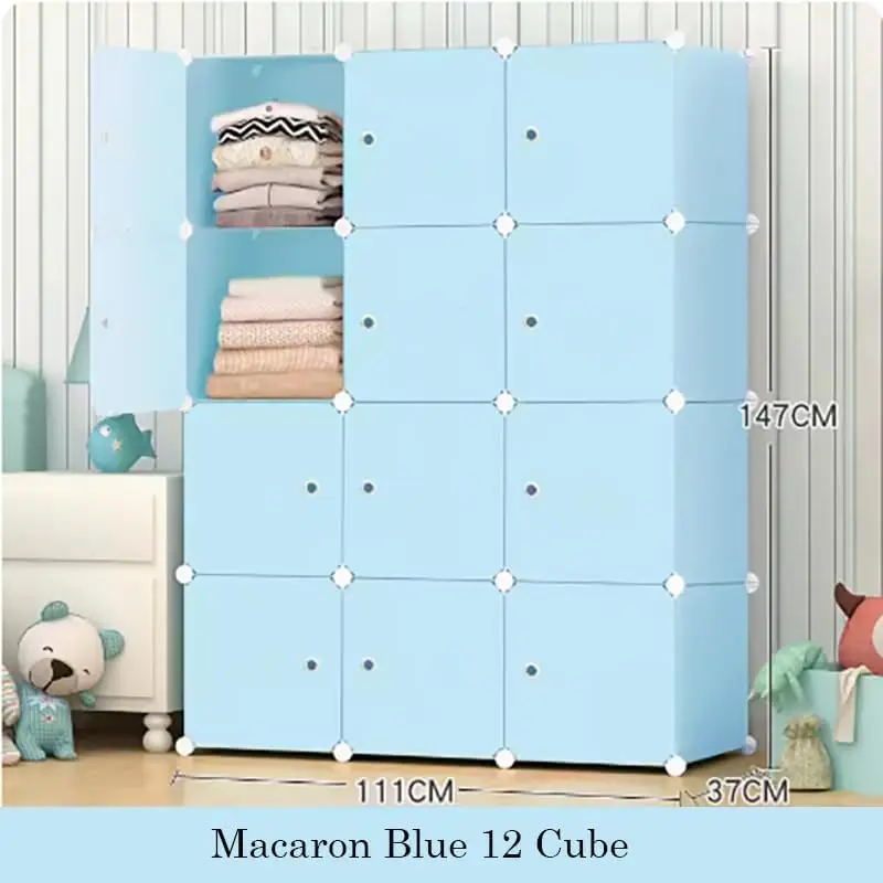 **/Fashion Macaron Color 6/8/12/16 Cubes Storage Cabinet Wardrobe Toy Book Shelve (Macaron Blue 12 Cube)