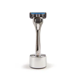 Colorlamb Metal Manual Razor for Men Hollowed Out Handle Barber Shaver Classy Chrome Plating Razor with 5 Blades Cartridge Set