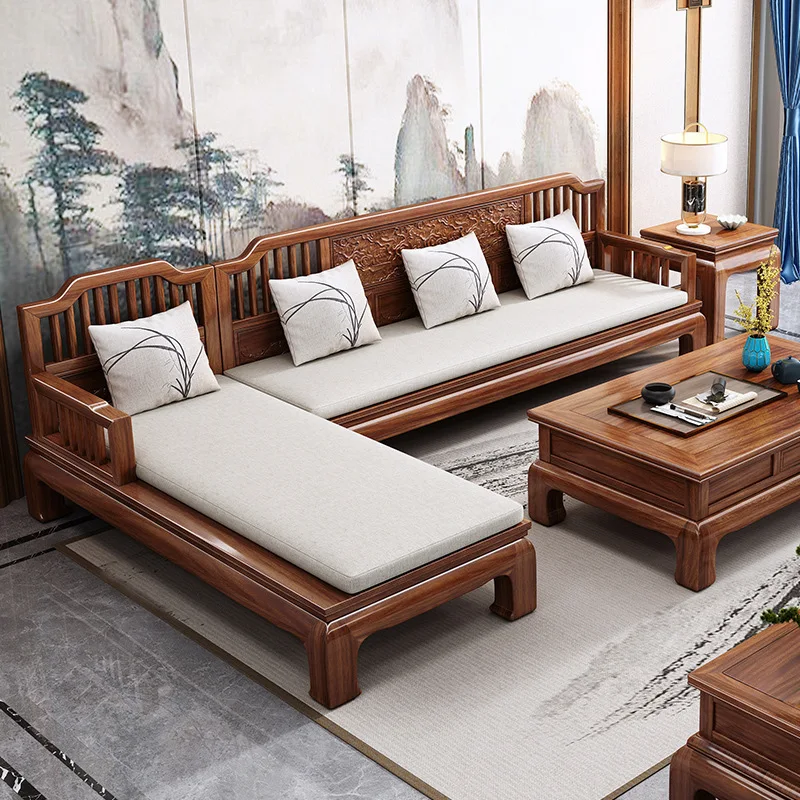 Chinese antique golden rosewood, winter and summer dual-purpose solid wood sofa concubine combination, carved small apartment