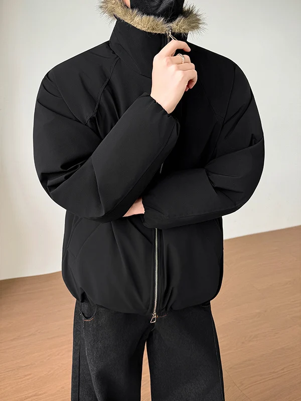 سترات دافئة بياقة واقفة للرجال 2025 شتاء جديد أنيق بلون سادة سميك كبير الحجم سترات رجالية فضفاضة مريحة معاطف باركاس