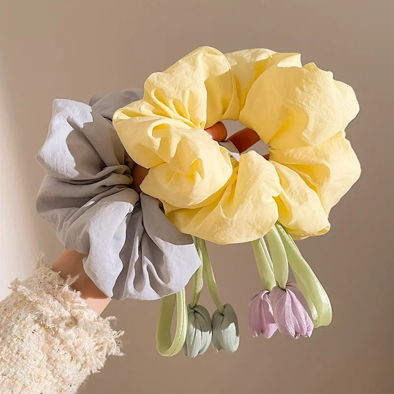 

New Tulip Flowers Hairband Oversized Fairy Korean Hair Scrunchies High Elastic Scrunchies Ins Hair Accessories for Women Girls