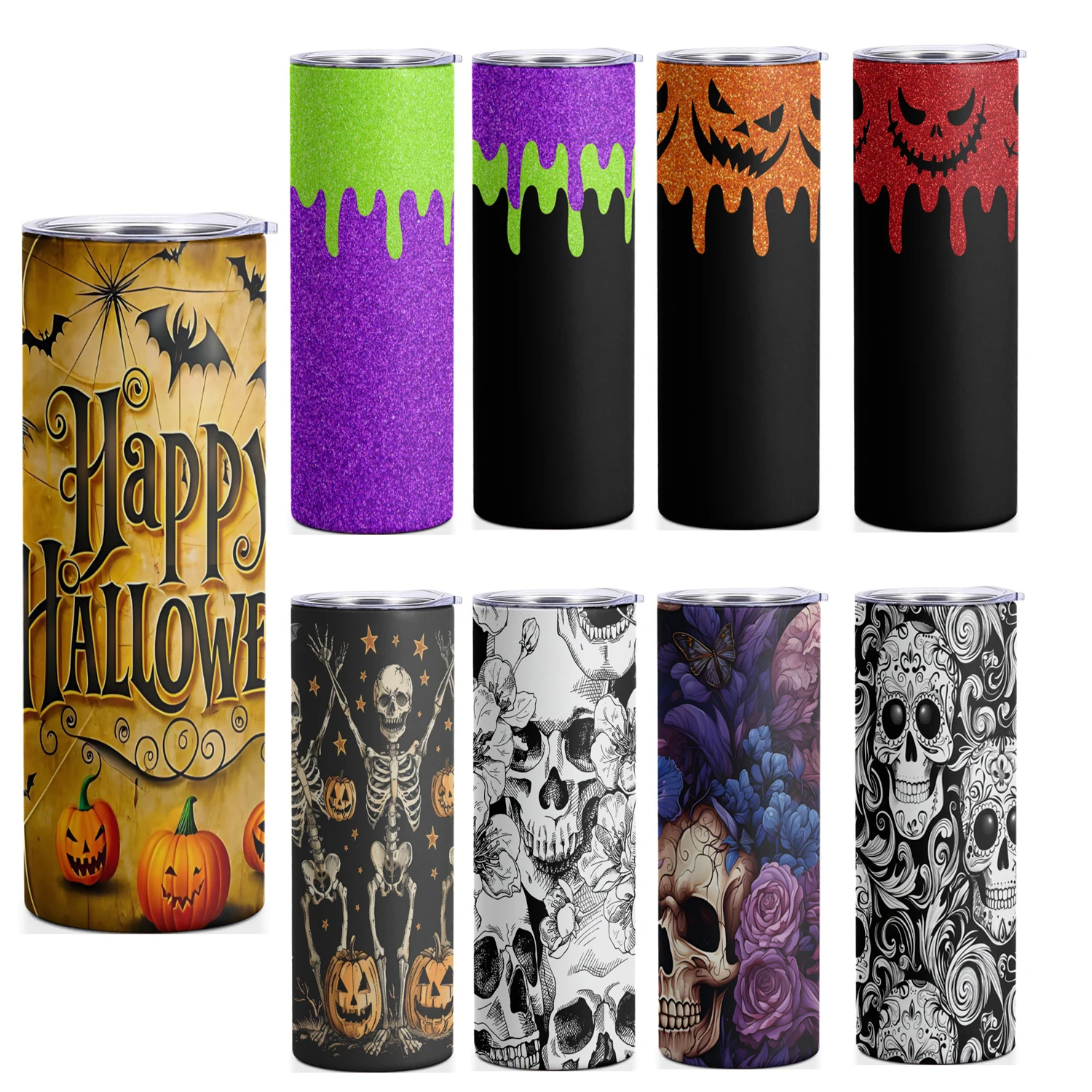 Vasos aislados de acero inoxidable con calaveras y flores de 20oz, con tapa y pajita, regalos de Halloween, taza para mantener bebidas frías y calientes