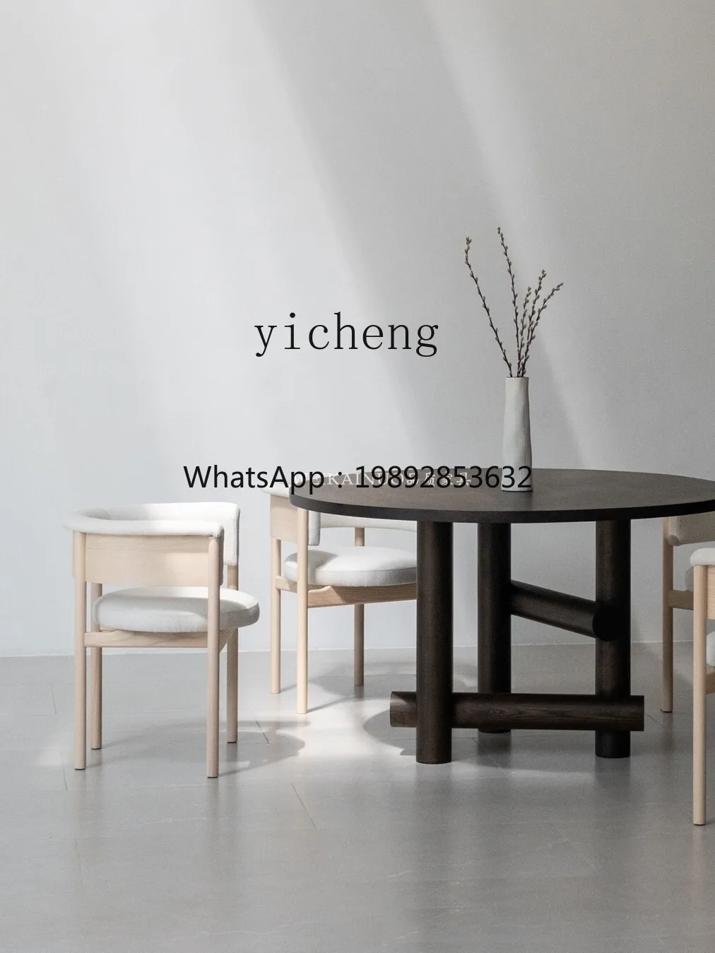 A1  Designer Solid Wood round Dining Table Modern Minimalist White Wax Home Dining Table Silent Style Coffee Table