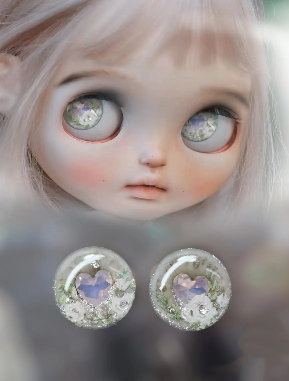 

White Rose BJD Blythe handmade eye chips Soft clay dropping glue eye patch film real life style