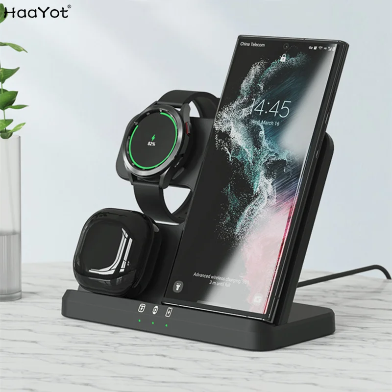 3 in 1 Wireless Charging Station for Samsung Galaxy Watch 6/5 Pro/4/3/Active 2 S25 Ultra Note20 10 Z Flip 5 Fold 6 Galaxy Buds