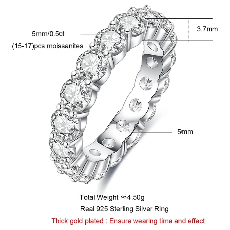 Super Flash 0.5ct Moissanite Ring with Certificate Laboratory Diamond Rings Women Wedding Jewelry 18K Gold Plated S925 Silver