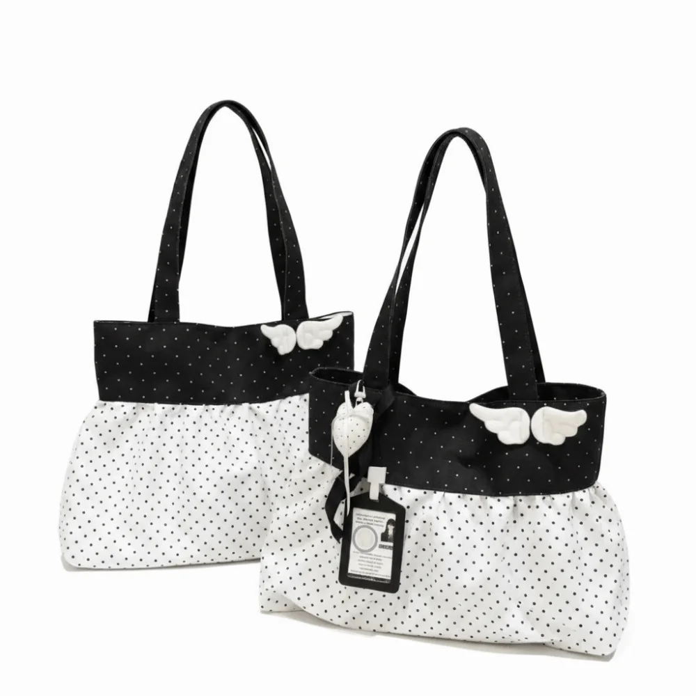 Fashion Large Capacity Polka Dot Tote Bag Lightweight Wing Decor Wing Decor Shoulder Bag Polka Dot Women Tote Bag Commuting