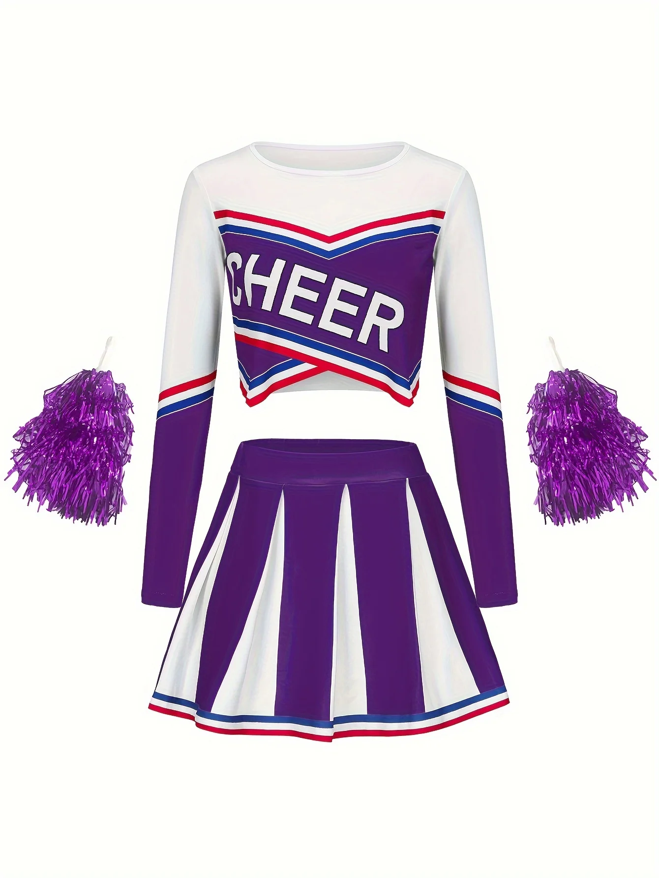 Girls Cheerleading Children Purple Long Sleeved Skirt set Cute Sports Children's Pom-poms Performance Party Clothing