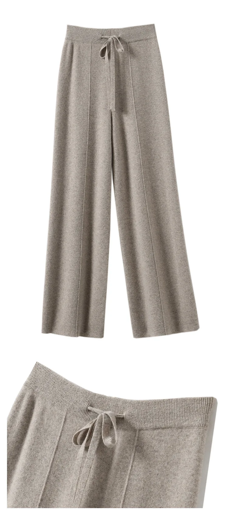 Neue Herbst-Winter-Strickhose für Damen mit weitem Bein, Kordelzug, elastischem Bund, lockerer Passform, weiche, warme, lässige, gerade geschnittene Strickhose – Detail 9