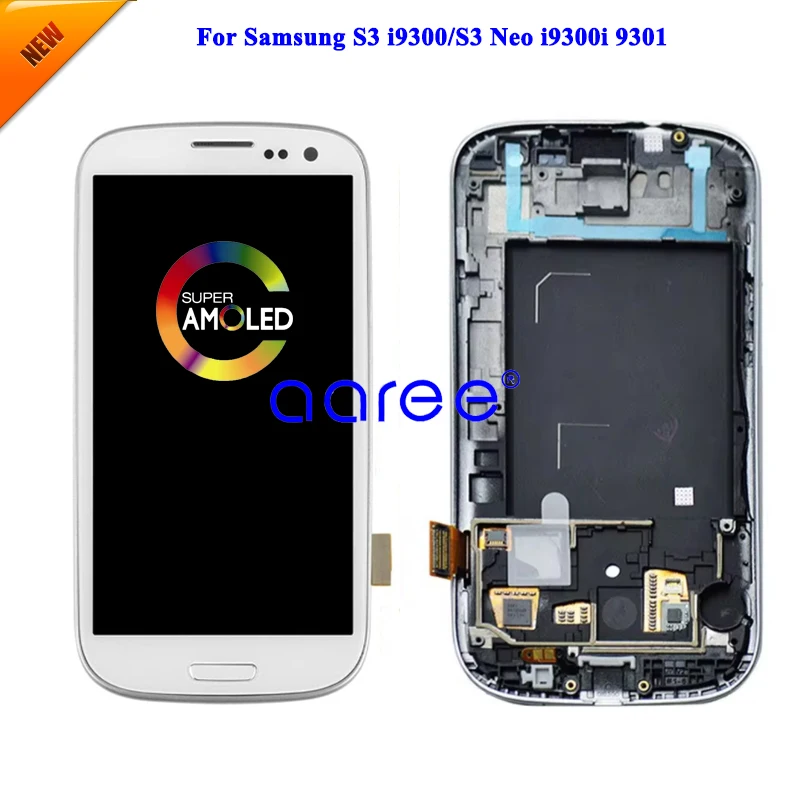 100% tested Super AMOLED For Samsung S3 I9300 LCD Display For S3 NEO I9301 i9300i LCD Screen Touch Digitizer Assembly with frame