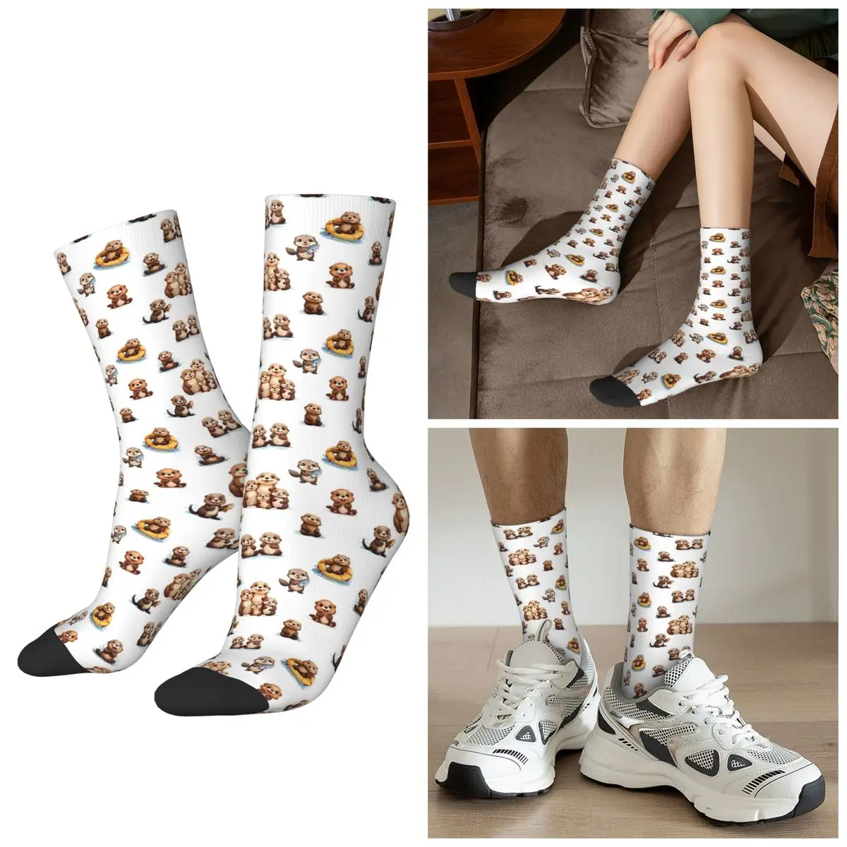 

All Seasons Cute Brothers Otter Swimming Socks Harajuku Crew Socks Hip Hop Stockings for Men Women Valentine's Day Gifts