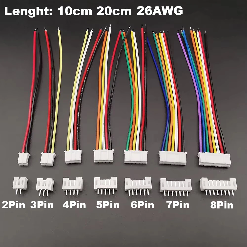 5 Sets Micro PH2.0 JST 2.0mm 2/3/4/5/6/7/8Pin Male Female Plug Connector With Terminal Wire Cables Socket Length 10CM 20CM 26AWG